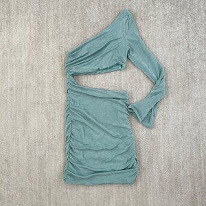 Oh Polly Asymmetric One Shoulder Cutout Bodycon Flare Sleeve Mini Dress US 6